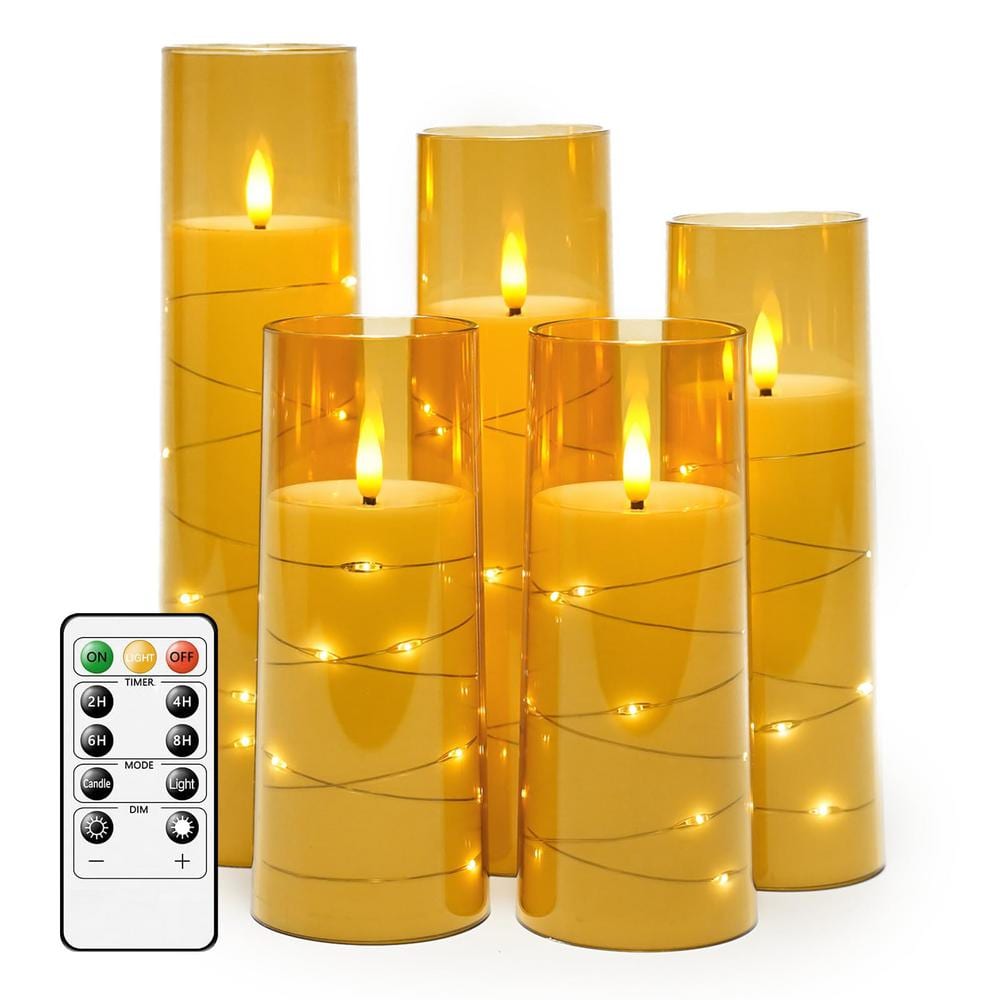 Gold Flameless LED Candles with Timer (Set of 5)