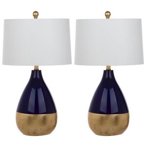 Kingship 24 in. Navy/Gold Gourd Table Lamp with Off-White Shade (Set of 2)