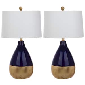 Kingship 24 in. Navy/Gold Gourd Table Lamp with Off-White Shade (Set of 2)