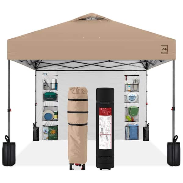 Best Choice Products 10 ft. x 10 ft. Tan Easy Setup Pop Up Canopy Portable Tent with 1-Button Push, Side Wall, Case