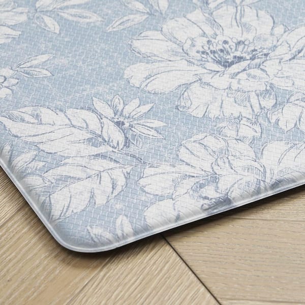 Blue Iris Floral 17.5 in. x 60 in. /17.5 in. x 28 in. Anti-Fatigue Wellness Mat