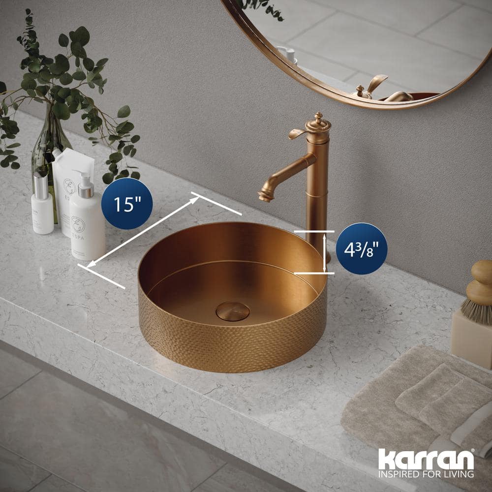 Brushed Copper 15'' Round Stainless Steel Vessel Sink