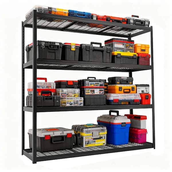 4-Tiers Heavy Duty Metal Adjustable Garage Storage Shelving Unit in Black (70.8 in. W x 70.8 in. H x 23.6 in. D)