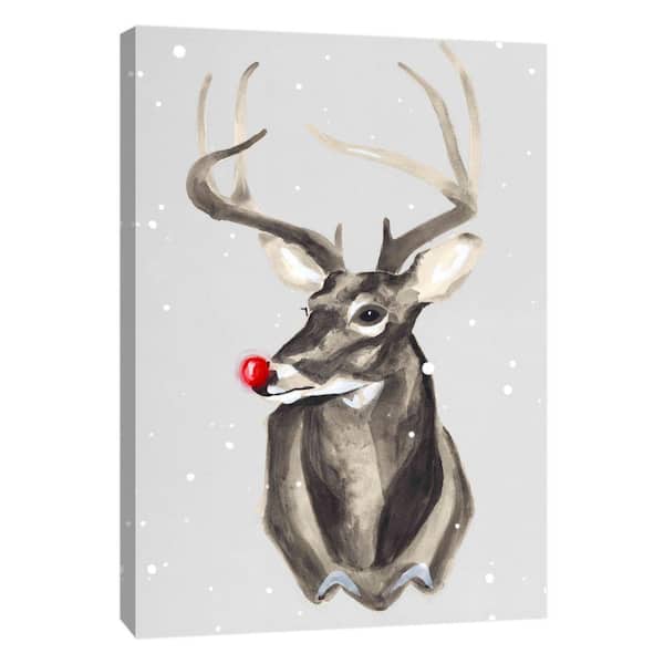 PTM Images 10 in. x 12 in. ''Christmas Deer with Nose'' Printed Canvas Wall Art