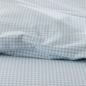 Company Kid's Ditsy Gingham Blue Queen Organic Cotton Percale Duvet Cover Set