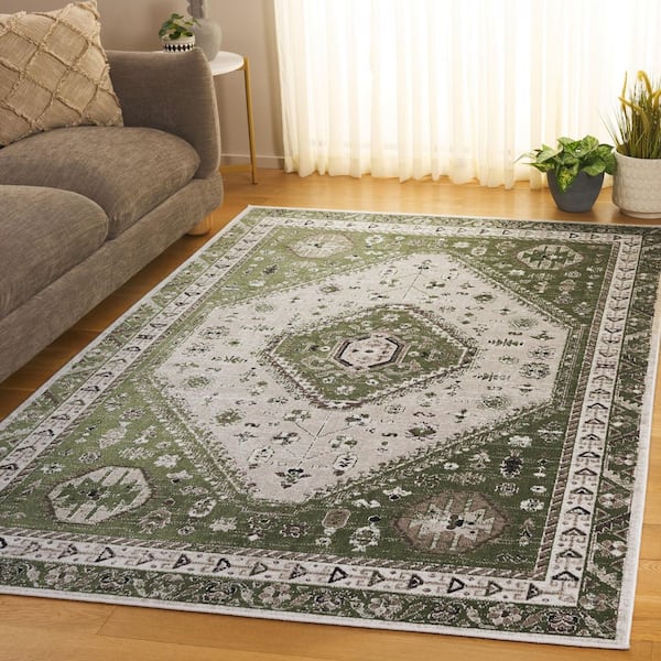 Bayside 7 ft. x 7 ft. Green/Beige Traditional Medallion Square Area Rug