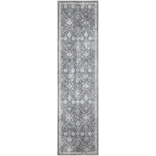 Nourison Astra Machine Washable Dark Blue 2 ft. x 8 ft. Distressed Traditional Runner Area Rug