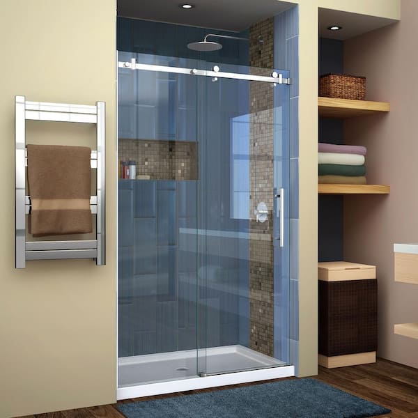 DreamLine Enigma Air 44 in. to 48 in. x 76 in. Frameless Sliding Shower Door in Polished Stainless Steel