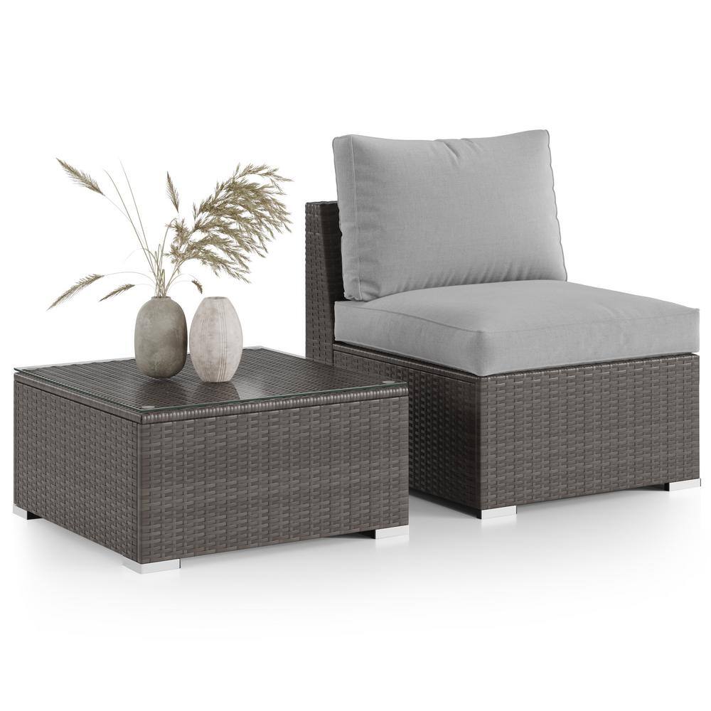 2-Piece Wicker Outdoor Sectional Set, Patio Furniture Sets with Coffee Tabl