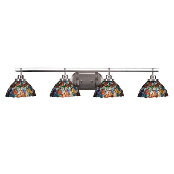 Unbranded Monroe 41 in. 4-Light Brushed Nickel Vanity-Light with 7 in. Blue Mosaic Art Glass Shade No Bulbs Included
