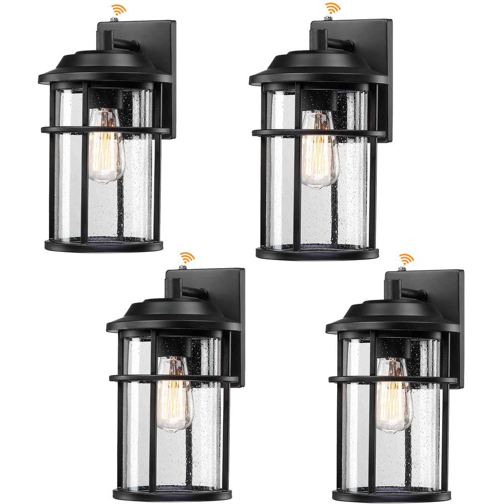 Uixe 13 in. Matte Black Hardwired Outdoor Wall Lantern Dusk to Dawn ...