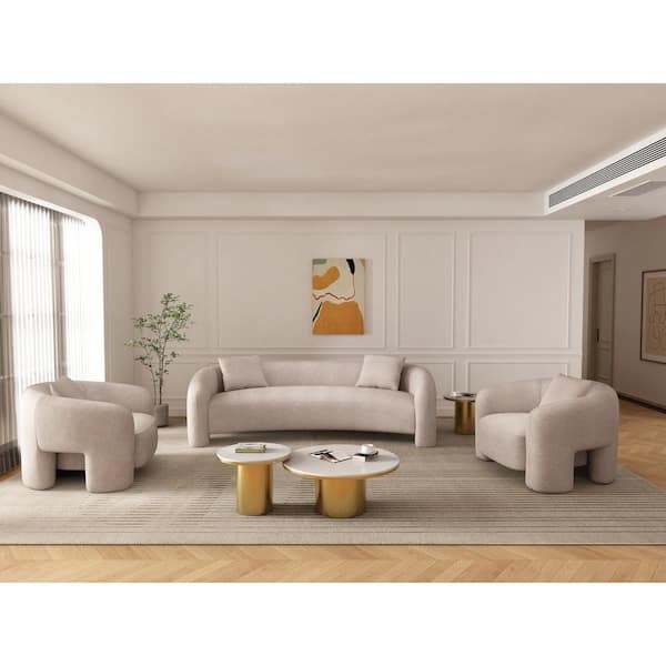 Manhattan Comfort Sylvia 3-Piece Modern Glam Gold Dust Tweed Upholstered Sofa and Accent Chair Living Room Set