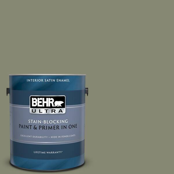 BEHR ULTRA 1 gal. #UL200-5 Dried Basil Satin Enamel Interior Paint and Primer in One