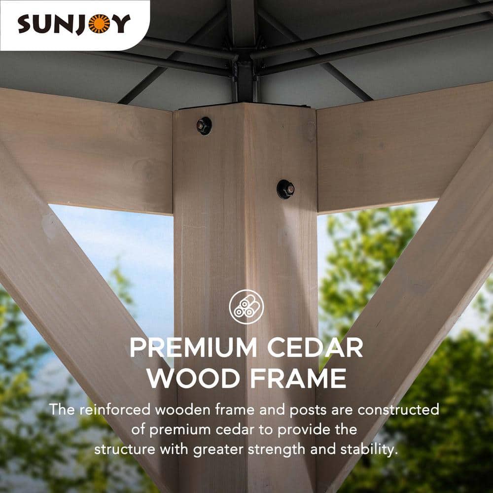 Sunjoy 13 x 15 ft Cedar Wood Gazebo with Dark Brown Steel Roof