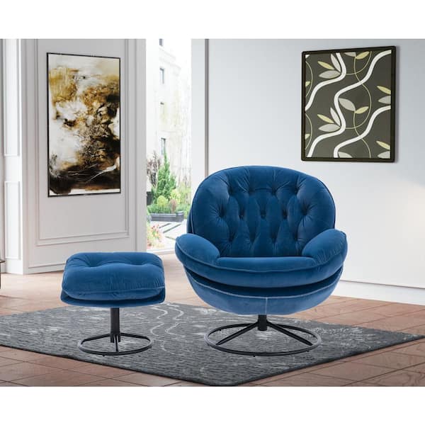 blue club chair with ottoman