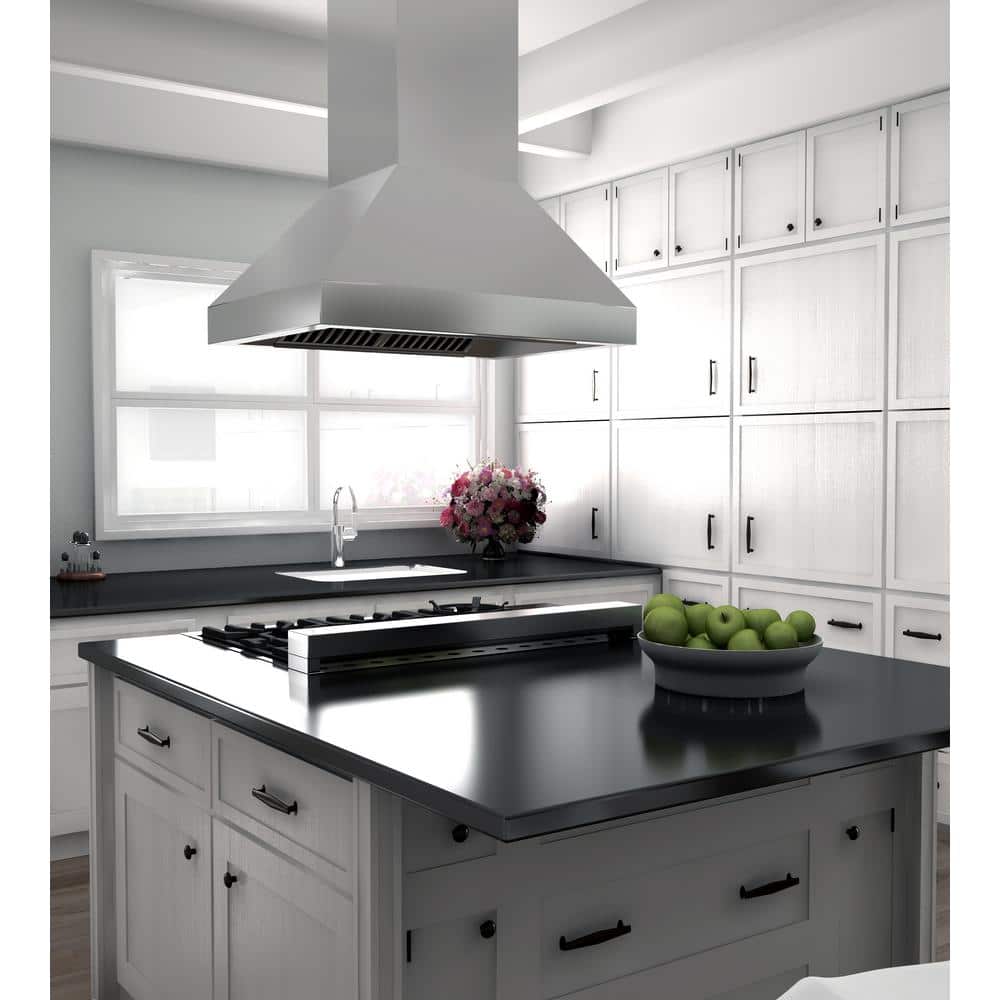 36'' Stainless Steel Convertible Island Range Hood with Charcoal Filter