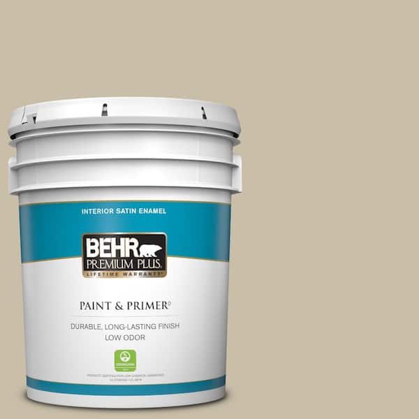 BEHR PREMIUM PLUS 5 gal. #PWL-91 Pale Bamboo Satin Enamel Low Odor Interior Paint & Primer