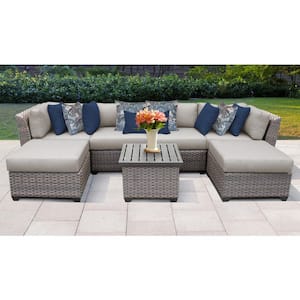 Florence 7-Piece Wicker Outdoor Sectional Seating Group with Beige Cushions