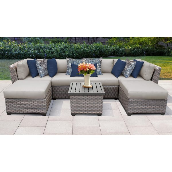 TK CLASSICS Florence 7-Piece Wicker Outdoor Sectional Seating Group with Beige Cushions