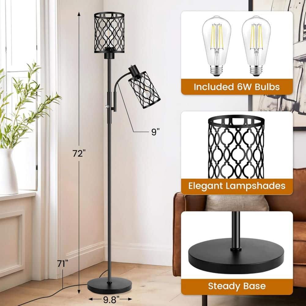 72 in. Black Standard Floor Lamp, Industrial Farmhouse 2 Cage Standing Lamp, Black Tall Floor Lamp for Bedroom Office price history on PriceWatchPro
