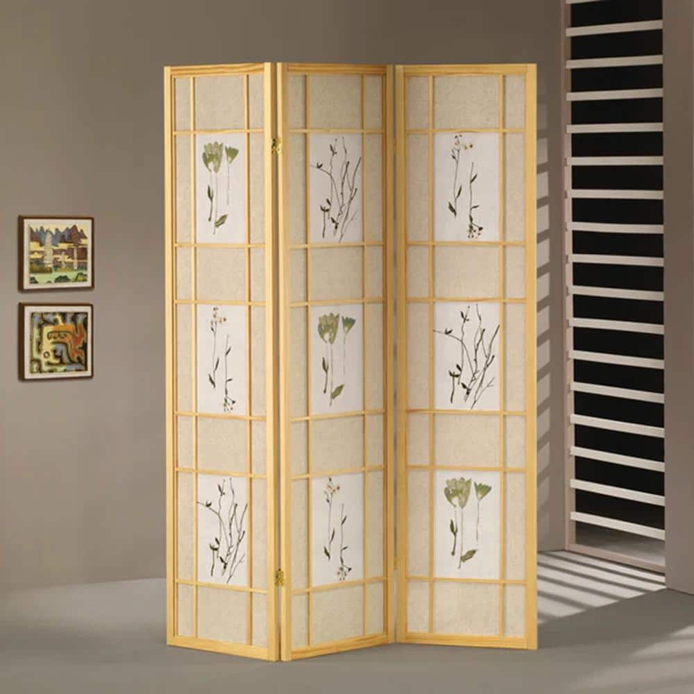 Venetian Worldwide 51 in. Wide Natural 3-Panel Square Floral Room ...