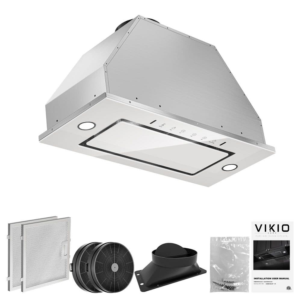 30 in.Â 600 CFMÂ Convertible InsertÂ Range Hood with Gesture/TouchÂ Control, 3-Speed Fan, Carbon Filters in White Glass