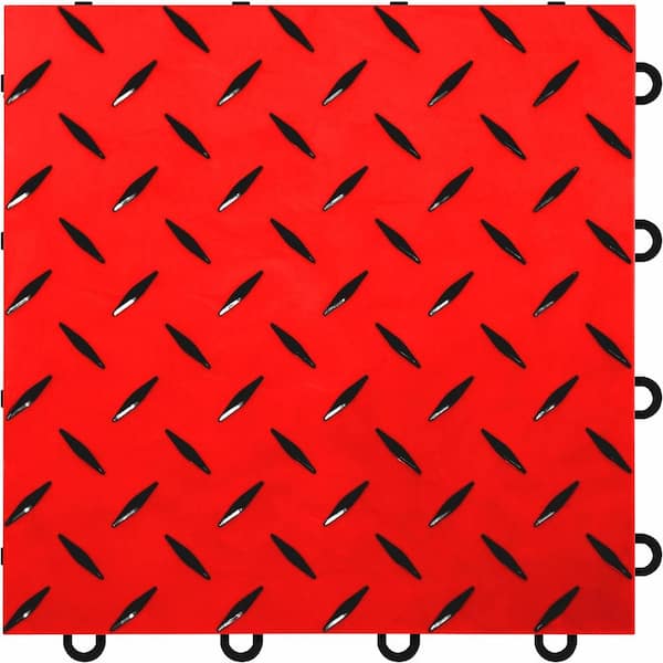 FLOORINGINC Nitro Pro 5/8 in. Garage Tiles, Victory Red/Black, 12 in. x 12 in., 40-Pack, Covers 40 sq. ft., Interlocking Floor Tiles