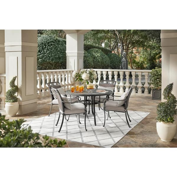 Home Decorators Collection Wilshire Heights 5-Piece Cast and Woven Back All Aluminum Outdoor Dining Set with CushionGuard Plus Sand Dune Cushions
