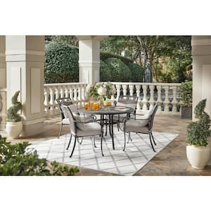 5-Piece Wilshire Heights Cushioned Cast and Woven Back All Aluminum Outdoor Dining Set with SunBrella Bliss Sand Cushion