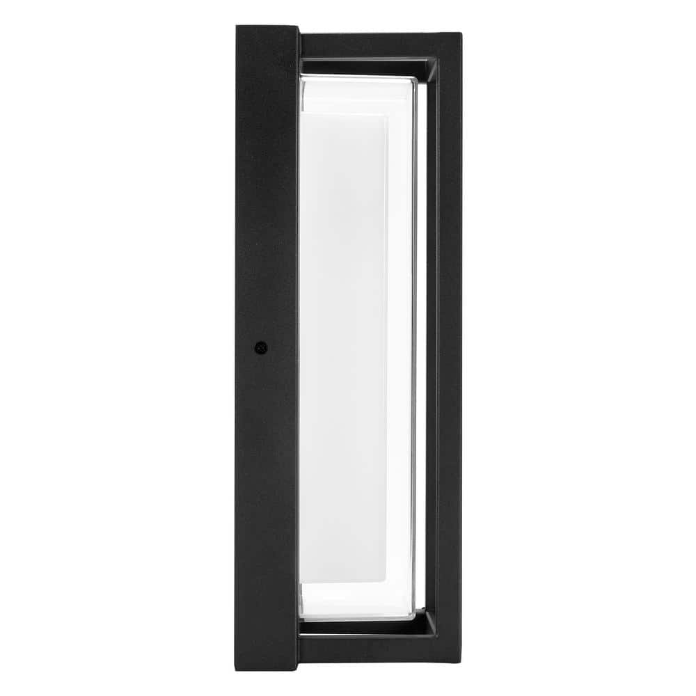 Black Matte Rectangular LED Outdoor Wall Sconce with Frosted Glass
