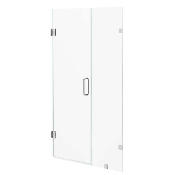 Kobiworks Nirvana 56.5 in. W x 76 in. H Frameless Hinged Shower Door in Brushed Nickel with 3/8 in. Clear Glass