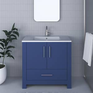 Boston 36 in. W x 20 in. D x 35 in. H Bathroom Vanity Side Cabinet in Navy with White Acrylic Top