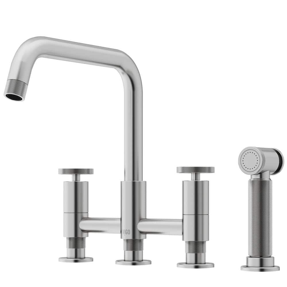 VIGO Cass Double Handle 8 in. Widespread Bridge Kitchen Faucet