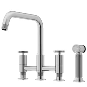 Cass Double Handle 8 in. Widespread Bridge Kitchen Faucet with Pull-Out Sprayer in Stainless Steel