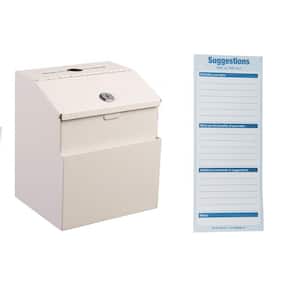 Wall Mountable Steel Locking Suggestion Box in White with Suggestion Cards