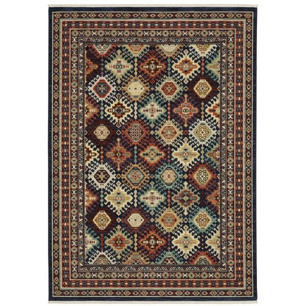 5 X 8 Navy Blue, Red, Orange Oriental Washable Area Rug Runner Rug