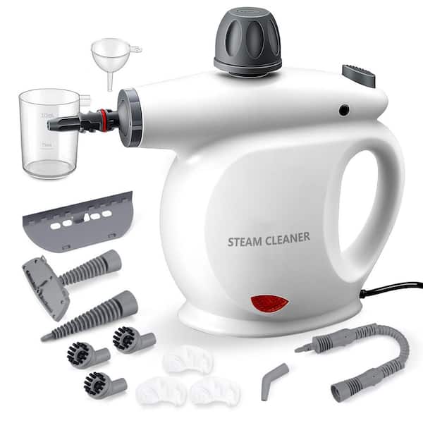 Handheld Steam Cleaner 350ml 105°C Fast-Heating 13 Accessories Chemical-Free for Floors Upholstery Grout, White