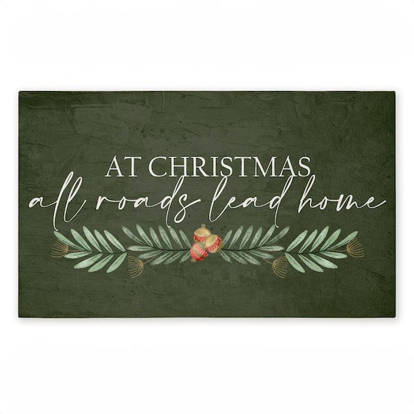 All Roads Lead Home Christmas Green 18 in. x 30 in. Polyester Non-Slip Outdoor Door Mat
