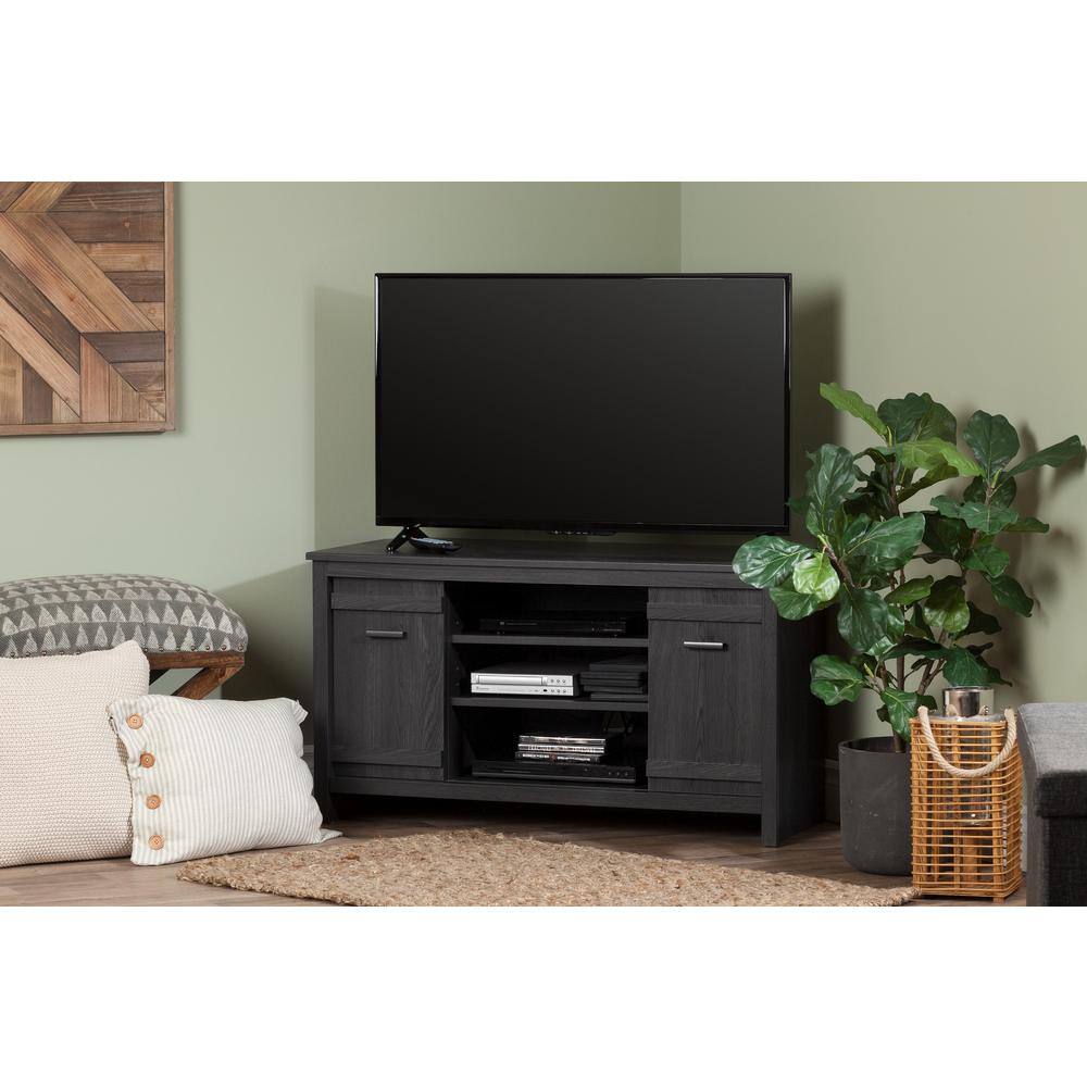 Modern Gray Oak Corner TV Stand with Fireplace and Cabinet