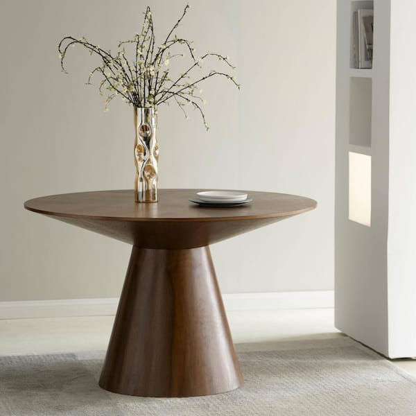 Leisuremod Fynix Mid-Century Modern Walnut Ash Wood Veneer Top 47.24 in. Pedestal Dining Table Seats 4