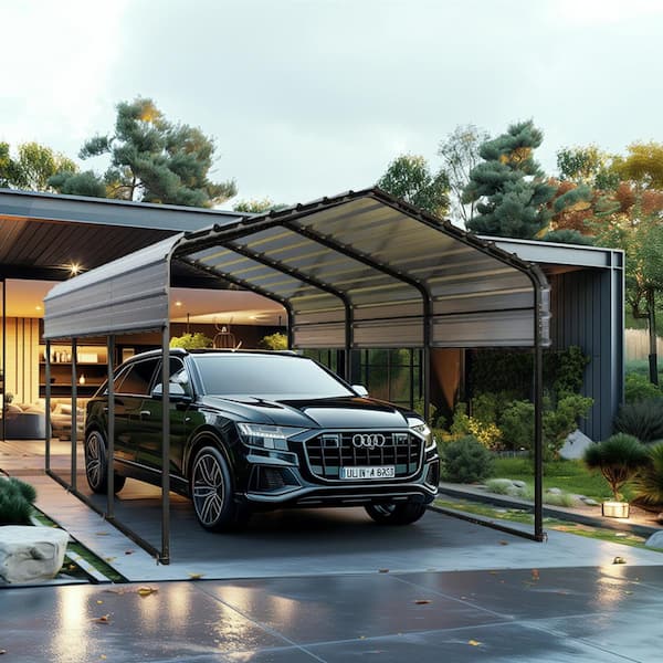 PHI VILLA 10 ft. W x 15 ft. D Galvanized Steel Carport Car Canopy ...