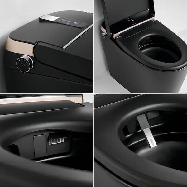WELLFOR Smart Bidet Toilet 1.28 GPF Matte Black - LED Screen, Auto Functions, Heated Seat