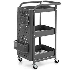 Gray 3-Tier Utility Storage Kitchen Cart with DIY Pegboard Baskets