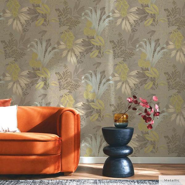 Metallic Hazelwood Coniferous Floral Unpasted Wallpaper Roll (Covers 56 sq. ft.)