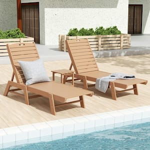 Laguna Teak 3-Piece All Weather Fade Proof HDPE Plastic Outdoor Patio Reclining Chaise Lounge Chairs with Side Table Set