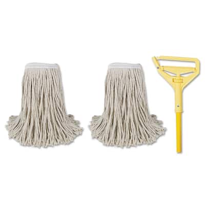 60 in. Natural #24 Yellow Metal/Plastic Handle Commercial Cut-End String Wet Mop Kits