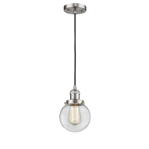 Innovations Beacon 100-Watt 1 Light Brushed Satin Nickel Shaded Mini Pendant Light with Clear Glass Shade