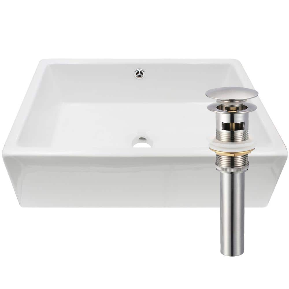 Novatto Rectangular Porcelain Vessel Sink In White Wtih Overflow Drain In Brushed Nickel Np 018131bn The Home Depot