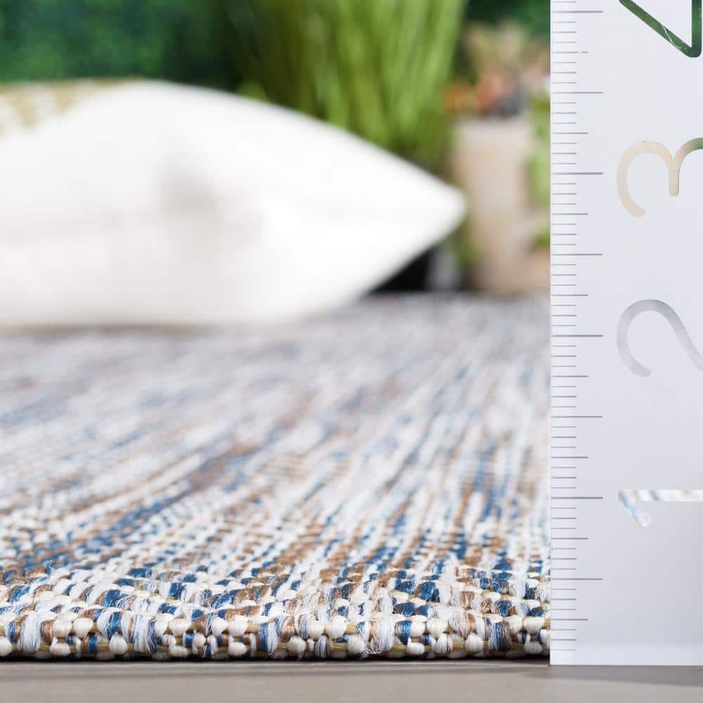 Ivory Blue and Beige Chevron Indoor Outdoor Area Rug