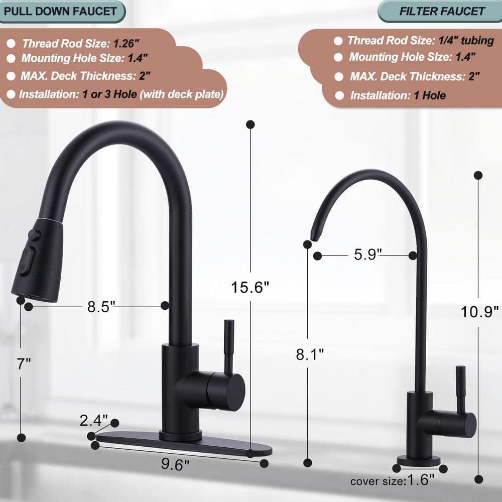 Matte Black Stainless Steel Kitchen Faucet with Pull-Out Spray